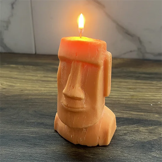 Lit Moai candle made with 3DGEN