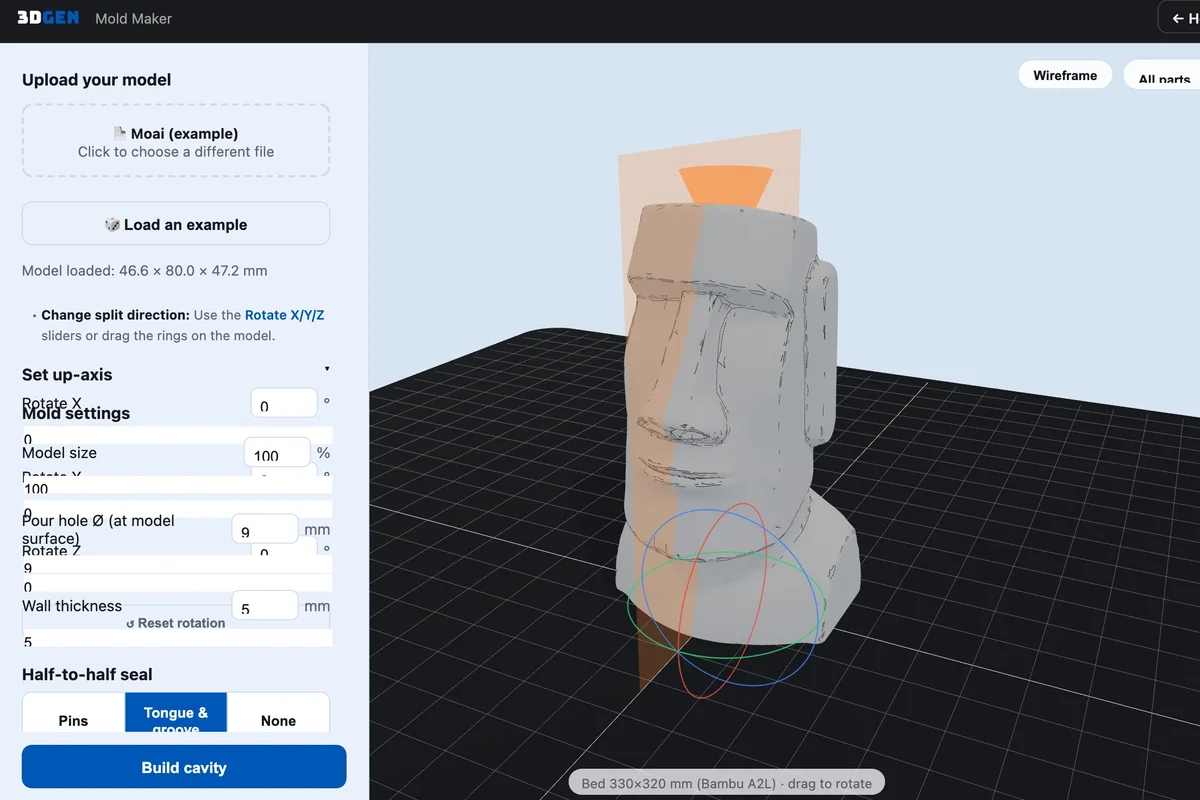 Adjusting mold parameters with the sliders in 3DGEN